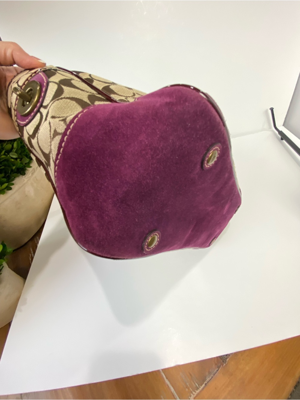 Coach Vintage Signature C Purple Suede Turnlock Tote - Picture 9 of 15